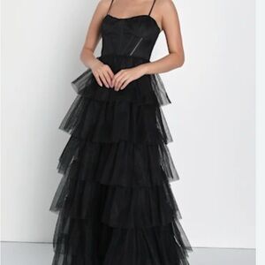Lulu's Black Strapless Tiered Dress